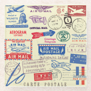 Dessous-de-verre En Verre Conception vintage du jeu de timbres de document.