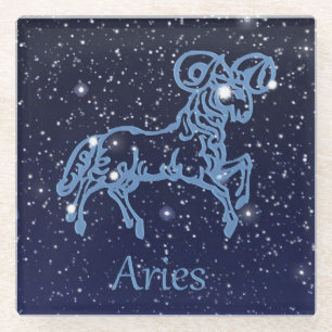 Dessous-de-verre En Verre Constellation du Bélier et signe du zodiaque avec