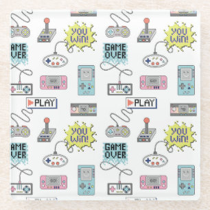 Dessous-de-verre En Verre Contrôleurs de jeu rétro : Motif coloré sans coutu