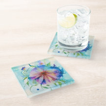 convolvulse rose bleu, aquarelle