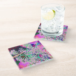Dessous-de-verre En Verre Cool Abstrait Retro Nature en rose et vert citron