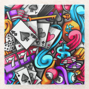 Dessous-de-verre En Verre Cool et coloré Las Vegas Casino Jeu Doodle