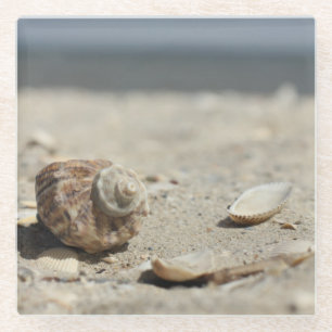 Dessous-de-verre En Verre Coquillages sur le sable par la mer