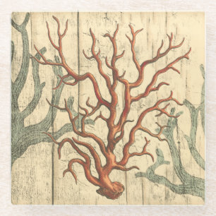 Dessous-de-verre En Verre Corail en bois et petit