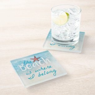 Dessous-de-verre En Verre Corail Starfish Avec La Plage Est Là Où J'Ai