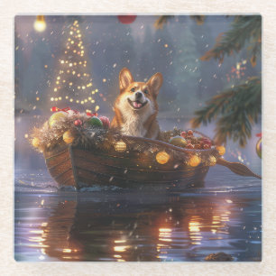 Dessous-de-verre En Verre Corgi Christmas Festive Voyage