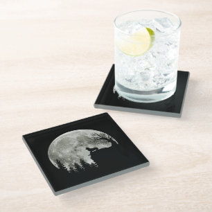 Dessous-de-verre En Verre Corgi debout Au Lune De Montagne Halloween