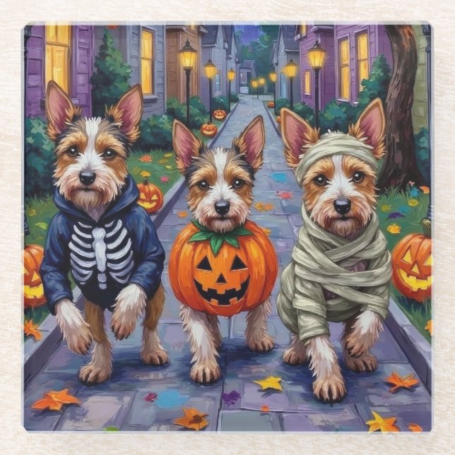 Dessous-de-verre En Verre Costume d'Halloween de Biewer Terrier Trick ou Tri (Devant)