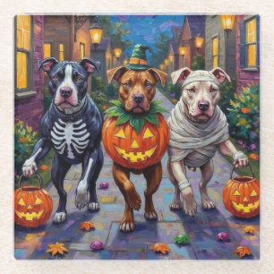 Dessous-de-verre En Verre Costumes d'Halloween Pitbull Dogs Trick or Treatin