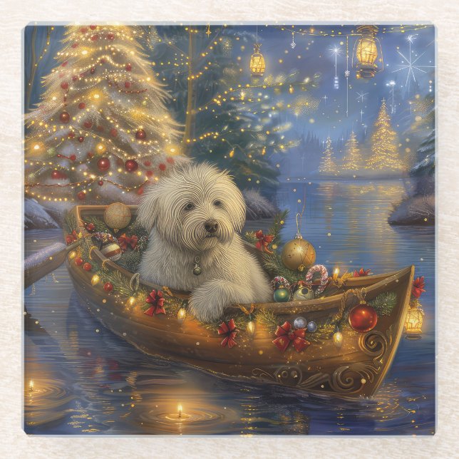 Dessous-de-verre En Verre Coton De Tulear Noël Festive Voyage (Devant)