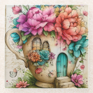 Dessous-de-verre En Verre Cottage de Thé Floral Fantaisiste