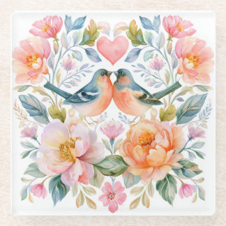 Dessous-de-verre En Verre Cottagecore Colombes Floral Aquarelle