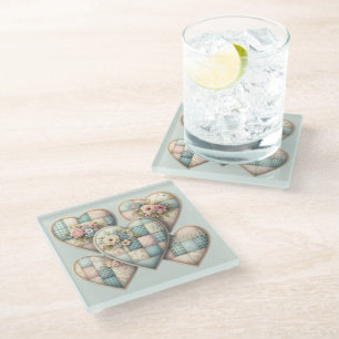 Dessous-de-verre En Verre Cottagecore Pastel Cœurs Patchwork
