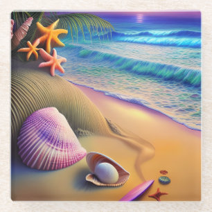 Dessous-de-verre En Verre Coucher de soleil sur la plage de l'Imaginaire tro