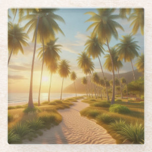 Dessous-de-verre En Verre coucher de soleil sur la plage des Caraïbes/tropic