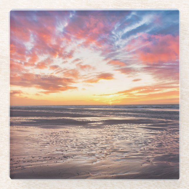 Dessous-de-verre En Verre Coucher de soleil sur la plage et la mer (Devant)