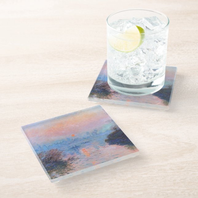 Dessous-de-verre En Verre Coucher de soleil sur la Seine Claude Monet (Incliné)