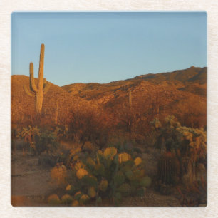 Dessous-de-verre En Verre Coucher de soleil sur Saguaro I Paysage du désert