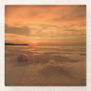 Dessous-de-verre En Verre Coucher du soleil sur une plage thaïlandaise