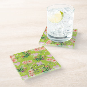Dessous-de-verre En Verre Couleur florale personnalisée Cactus