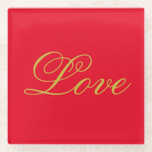 Dessous-de-verre En Verre Couleur or Script Red Love Mariage Calligraphie