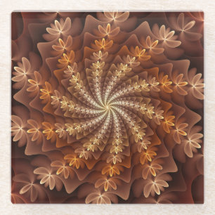 Dessous-de-verre En Verre Couleurs chaudes, motif d'art fractal moderne trip