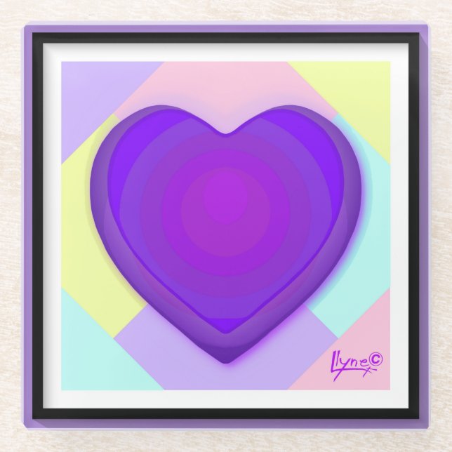 Dessous-de-verre En Verre Couleurs pastel & coeurs violets battre (Devant)