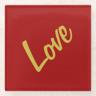 Dessous-de-verre En Verre Couleurs rouge or rouge écarlate Love Mariage Call