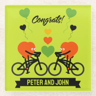 Dessous-de-verre En Verre Couple À Vélo Mariage Romantique Et Valentine
