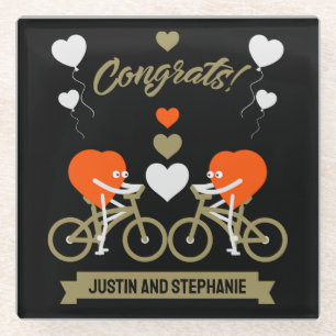 Dessous-de-verre En Verre Couple À Vélo Mariage Romantique Et Valentine