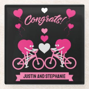 Dessous-de-verre En Verre Couple À Vélo Mariage Romantique Et Valentine