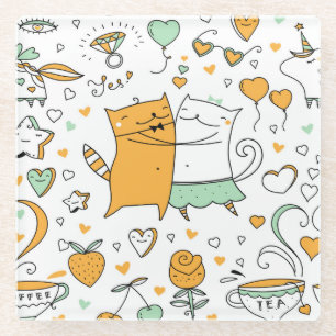 Dessous-de-verre En Verre Couple de chats vintage : icônes transparentes.