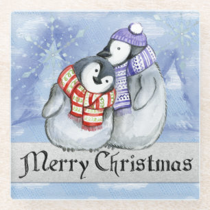 Dessous-de-verre En Verre Couple de pingouins