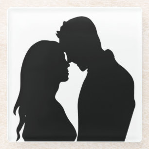 DESSOUS-DE-VERRE EN VERRE COUPLE ROMANTIQUE SILHOUETTE