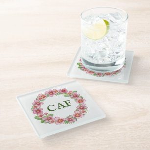 Dessous-de-verre En Verre Couronne de fleurs rose monogramme