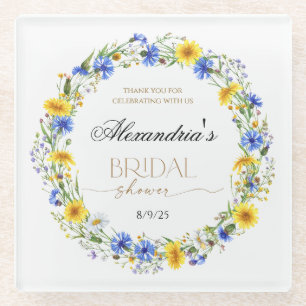 Dessous-de-verre En Verre Couronne de fleurs sauvages bleues jaunes lavande