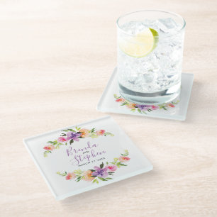 Dessous-de-verre En Verre Couronne de mariage aux fleurs pastel aquarelle