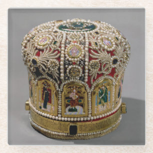 Dessous-de-verre En Verre Couronne de mitre réglée avec des perles et de