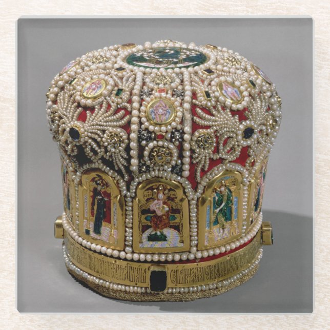Dessous-de-verre En Verre Couronne de mitre réglée avec des perles et de (Devant)