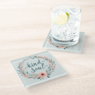 Dessous-de-verre En Verre Couronne florale de l'âme gentille Citation à l'aq