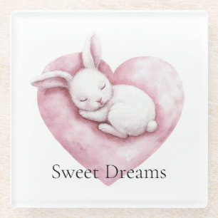 Dessous-de-verre En Verre Coussin de cœur de lapin rose doux