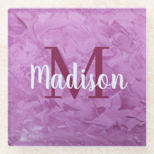 Dessous-de-verre En Verre Coussin personnalisé violet Monogramme personnalis