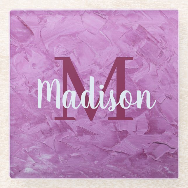 Dessous-de-verre En Verre Coussin personnalisé violet Monogramme personnalis (Devant)