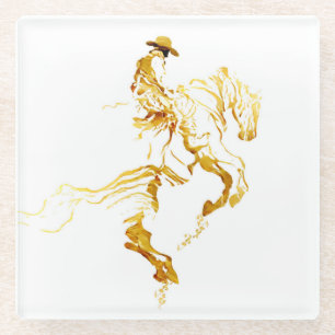 Dessous-de-verre En Verre Cowboy Doré sur Cheval Cabré