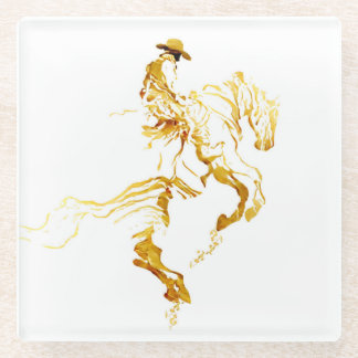 Dessous-de-verre En Verre Cowboy Doré sur Cheval Cabré