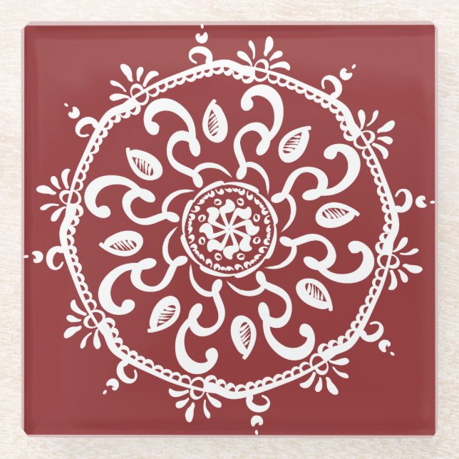 Dessous-de-verre En Verre Cranberry Mandala (Devant)