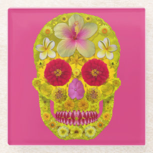 Dessous-de-verre En Verre Crâne à fleurs 8