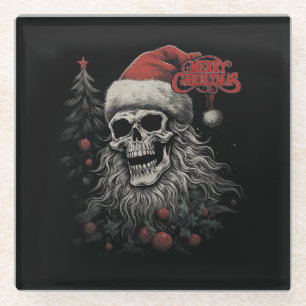 Dessous-de-verre En Verre Crâne de squelette drôle de Noël joyeux Santa appa