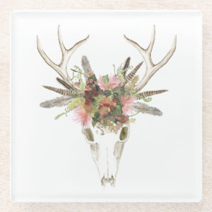 Dessous-de-verre En Verre Crâne et fleurs de cerfs