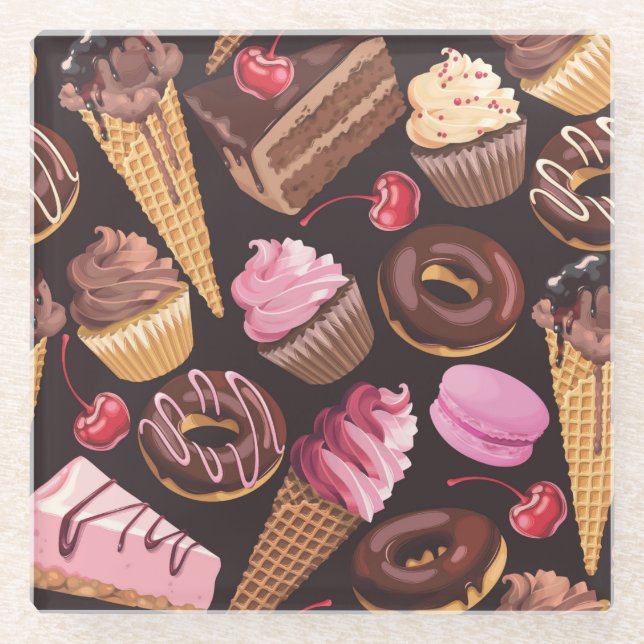 Dessous-de-verre En Verre Crème glacée, gâteau, gâteaux et gâteaux au fromag (Devant)